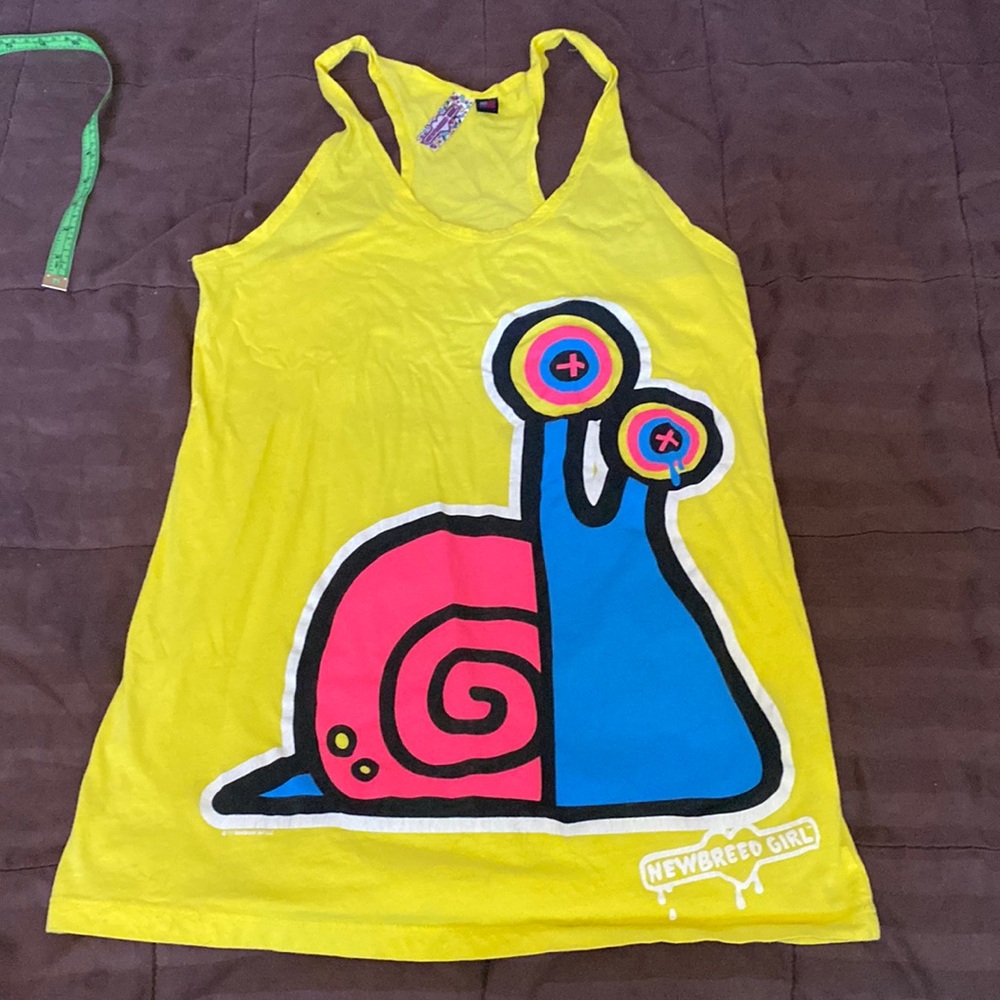 Yellow Neon Snail Racerback Tank top Women’s Size Medium